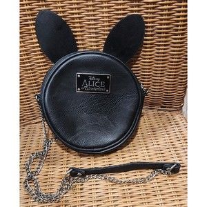Disney ALICE IN WONDERLAND‎ White Rabbit Clock Crossbody bag Purse Black Silver